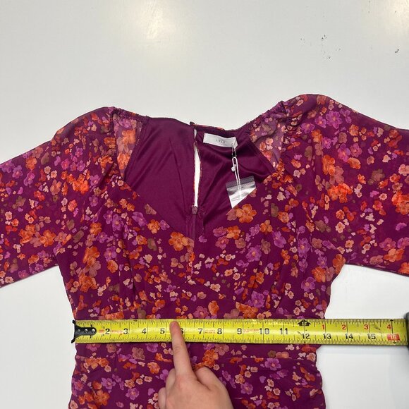 NWT Floral Purple Snitched Bubble Sleeve Mini Dress - Picture 4 of 6